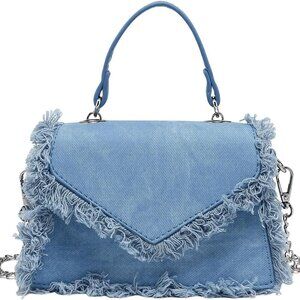 Women's Fringe Hobo Bag Tassel Trim Small Denim Bag Vegan Suede Tassel Hippie Cr